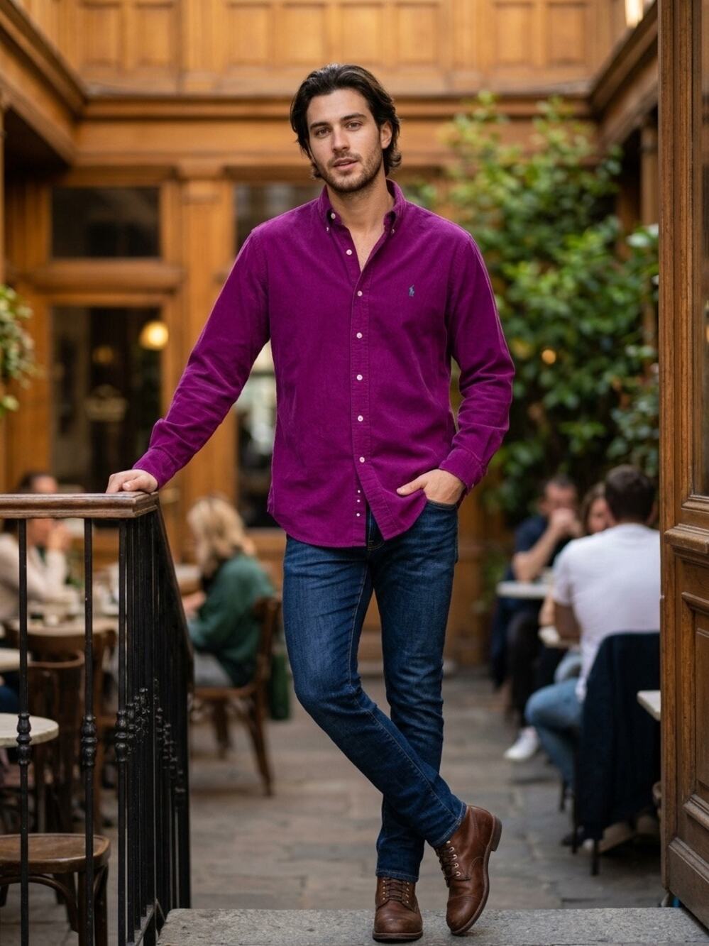 Polo Ralph Lauren Blake Corduroy Button Down Shirt Purple Magenta Men's L